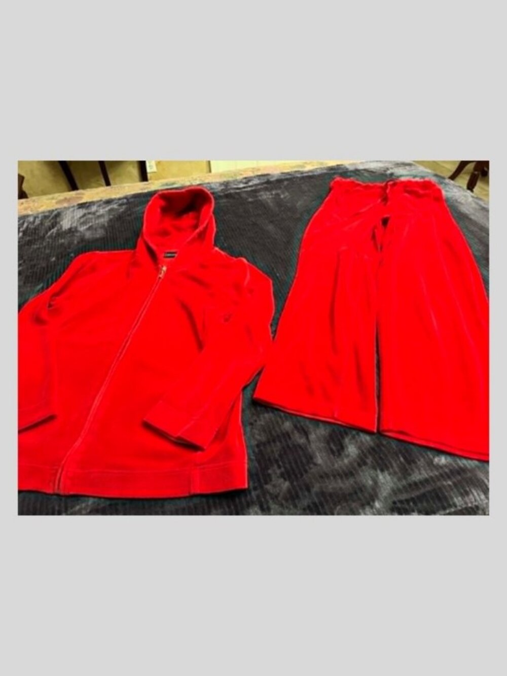 Vintage 90s/Y2K Bobbie Brooks Red Velour Tracksuit Set - Hoodie & Wide Leg Pants